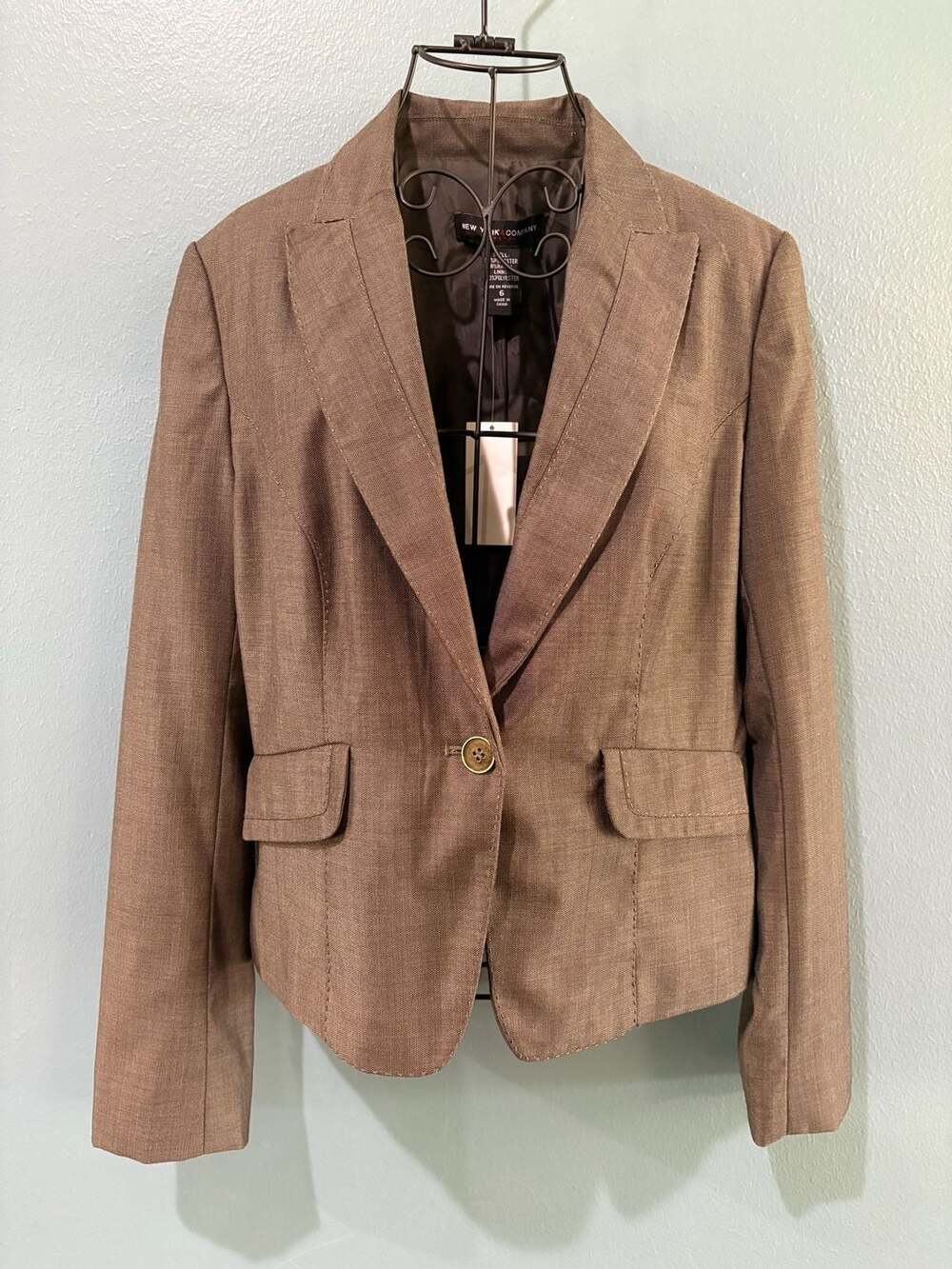 New York & Company Blazer Size 6 Brown Single Button Notch Lapel